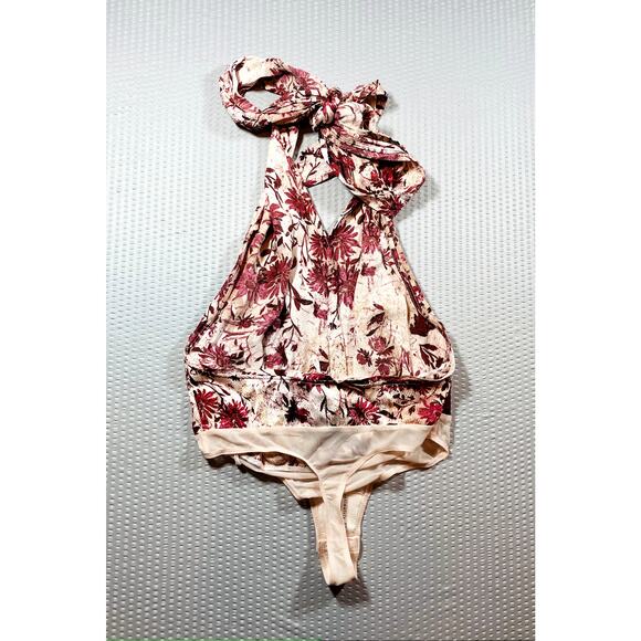 Free People, Intimately, Ivory Pink Floral Body Suit, Size M - Picture 2 of 6
